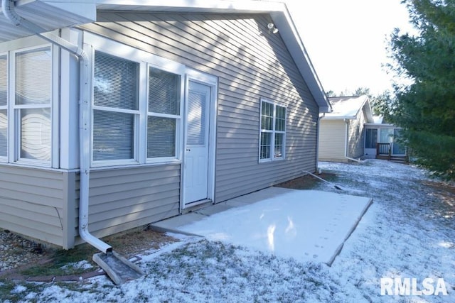 view of snow covered exterior