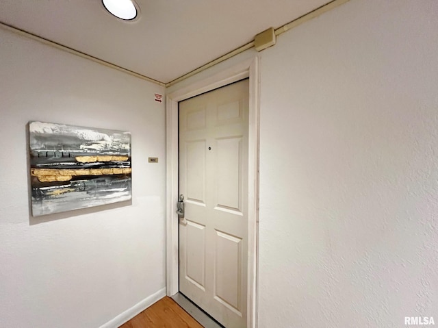 doorway with hardwood / wood-style floors