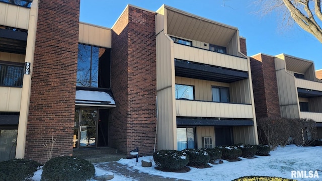 view of snow covered building