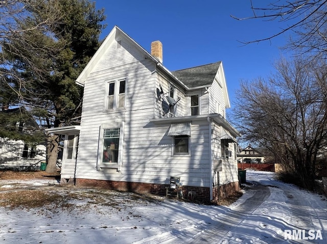 view of snow covered exterior