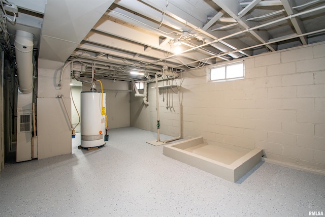 basement with water heater