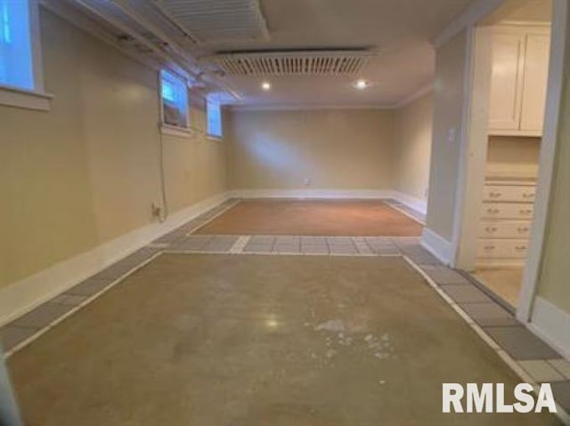 basement with crown molding