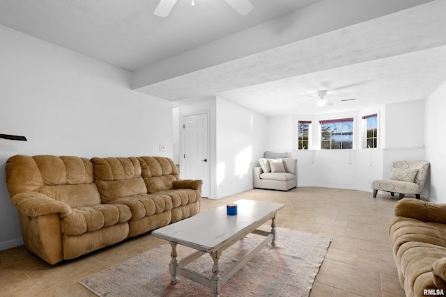 living room with ceiling fan