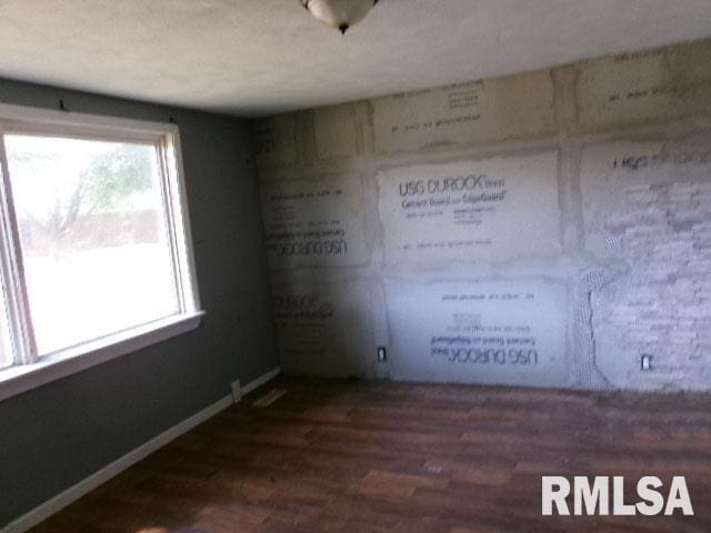 empty room with dark wood-type flooring and plenty of natural light