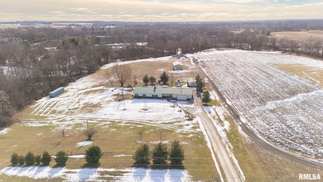 snowy aerial view with a rural view