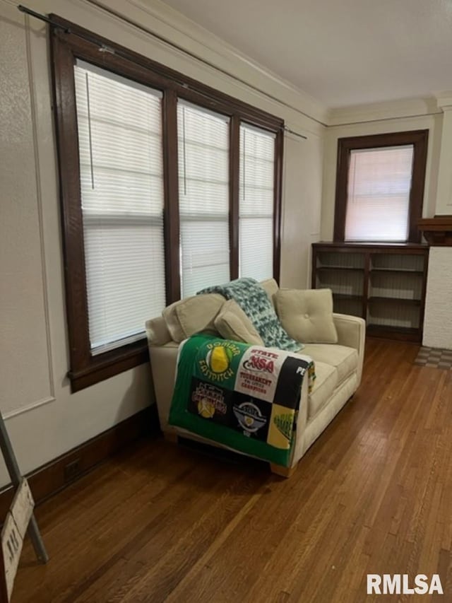 sitting room with hardwood / wood-style flooring