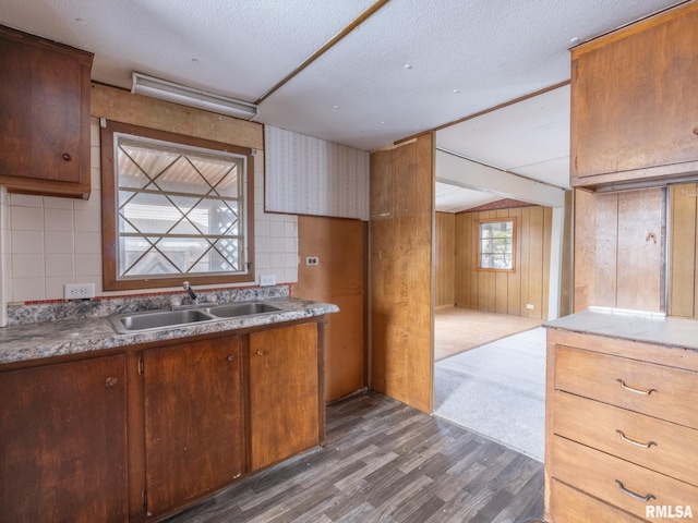 kitchen featuring dark hardwood / wood-style floors, sink, and a textured ceiling