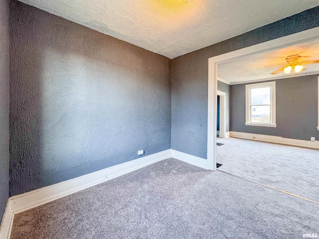 unfurnished room with carpet and a textured ceiling