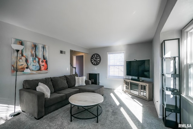 living room with carpet flooring