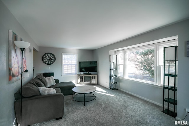 living room with carpet floors and a healthy amount of sunlight