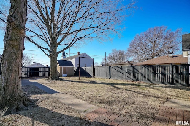 view of yard with a storage shed