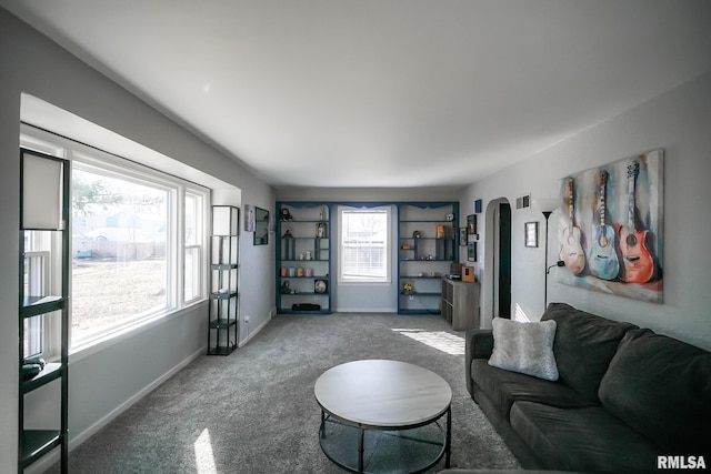 living room with carpet flooring