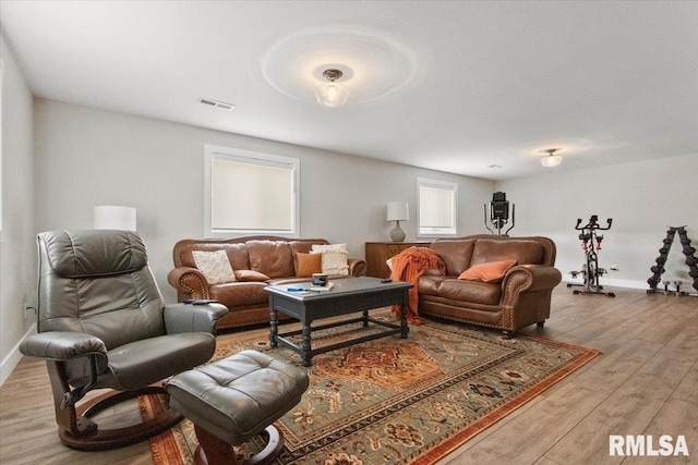 living room featuring light wood-type flooring