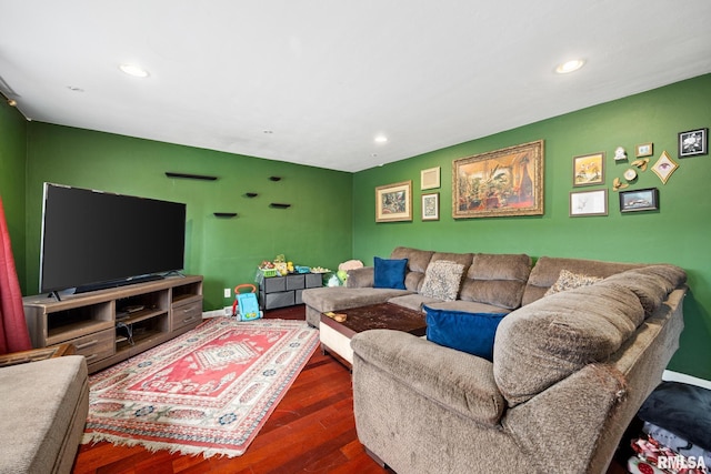 living room with dark wood-type flooring