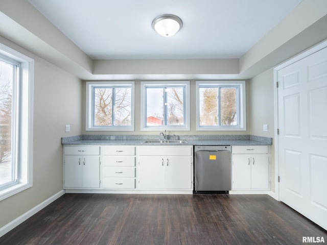 kitchen with sink, white cabinets, dishwasher, and plenty of natural light