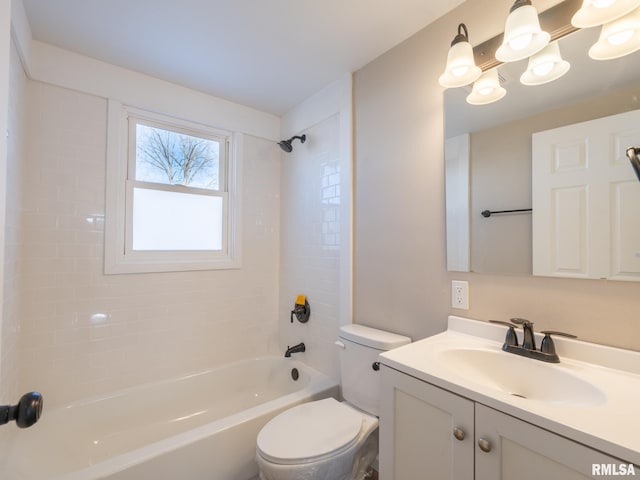 full bathroom featuring tub / shower combination, toilet, and vanity