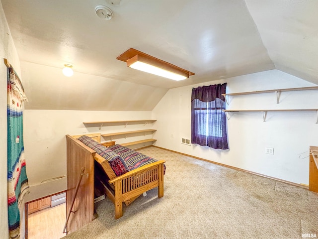 additional living space with vaulted ceiling and carpet flooring