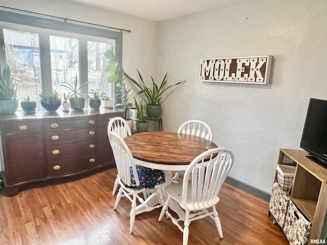 dining space with light hardwood / wood-style floors