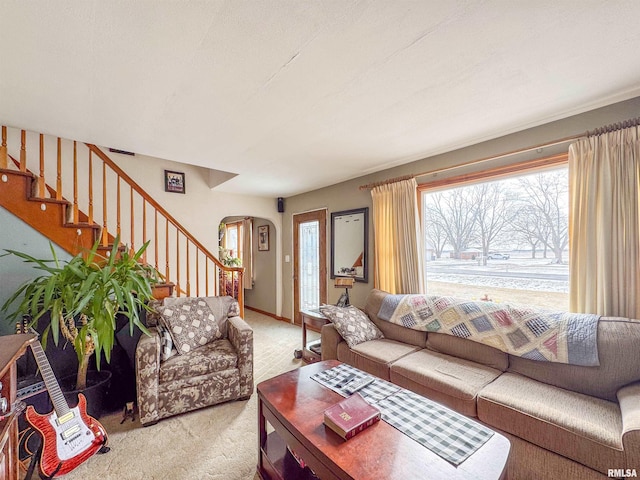 living room with carpet floors