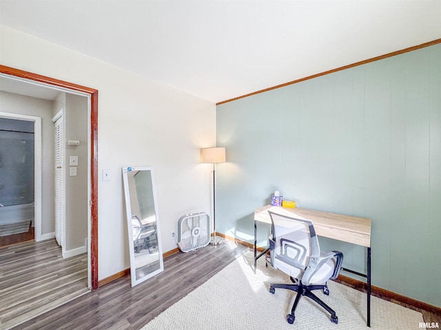 office area featuring dark wood-type flooring