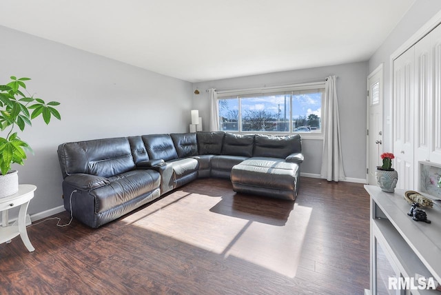 living room featuring dark wood-type flooring