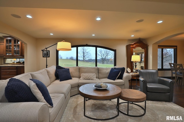 living room with a healthy amount of sunlight and light hardwood / wood-style floors