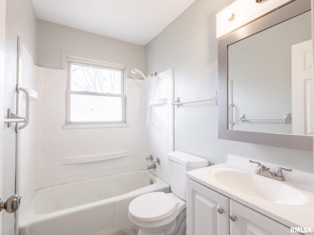 full bathroom with vanity, shower / bathtub combination, and toilet