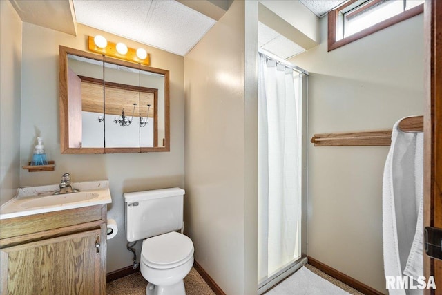 bathroom with a shower with curtain, vanity, and toilet