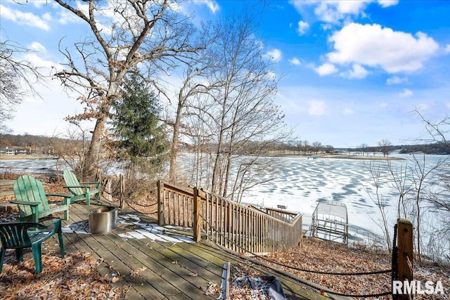 view of snow covered deck