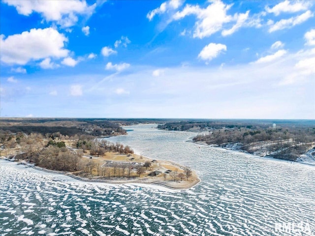 aerial view with a water view