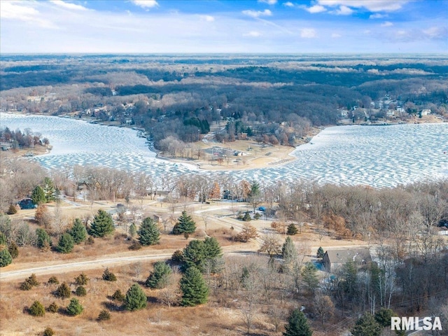 birds eye view of property featuring a rural view and a water view