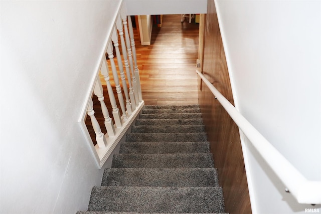 staircase with wood-type flooring