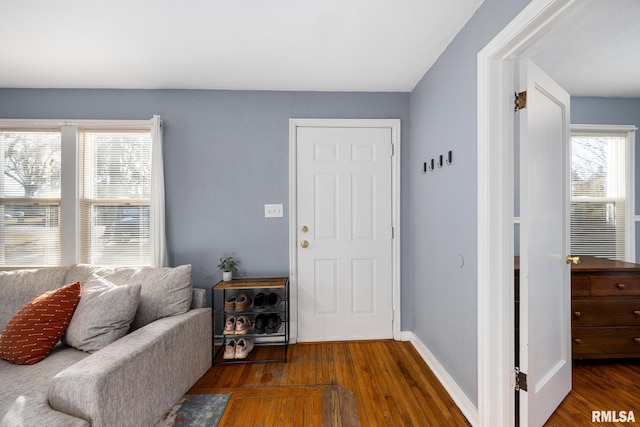 entryway featuring a healthy amount of sunlight and dark wood-type flooring