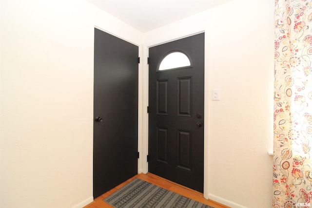 foyer entrance with light hardwood / wood-style floors