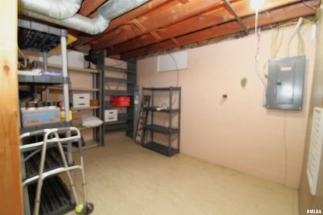 basement featuring electric panel