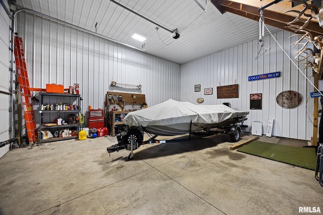 garage with metal wall