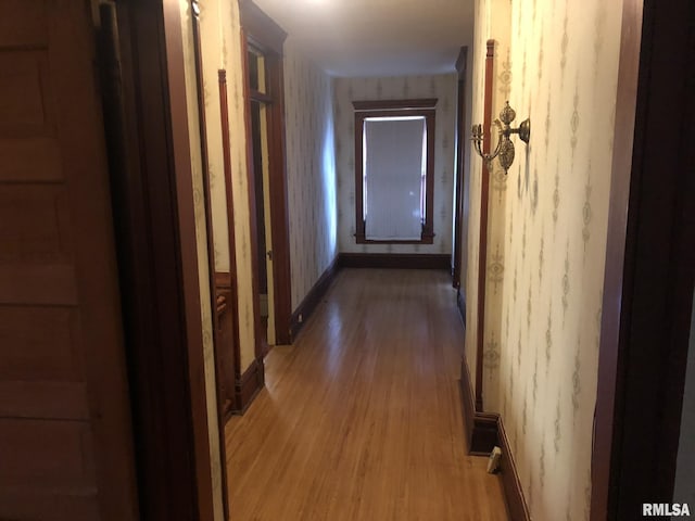 corridor with dark hardwood / wood-style flooring