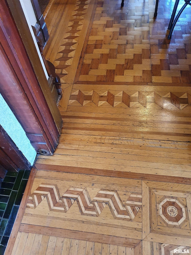 interior details with parquet floors