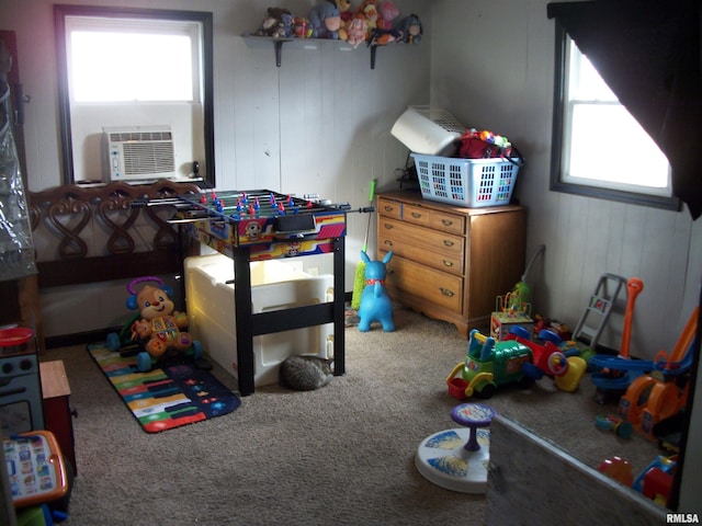 carpeted bedroom featuring cooling unit