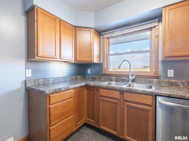 kitchen with dishwasher, sink, and decorative backsplash