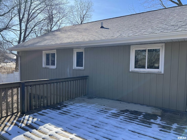 view of snow covered deck