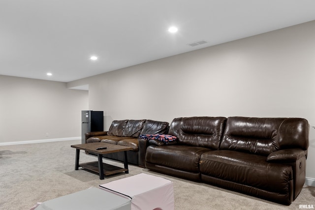 living room with light carpet