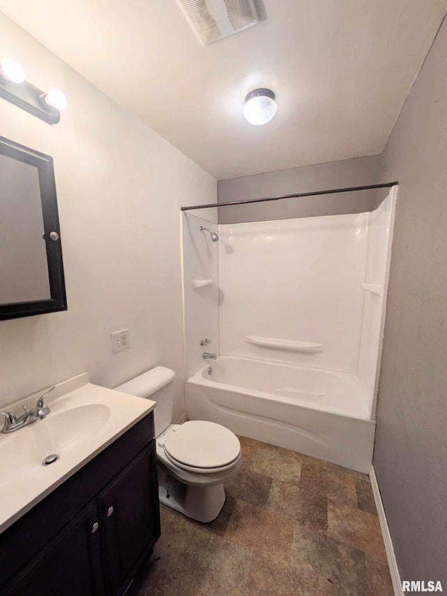 full bathroom with vanity, toilet, and tub / shower combination