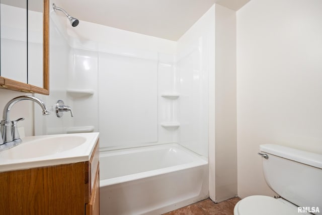 full bathroom with shower / washtub combination, toilet, and vanity