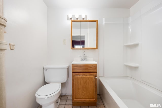 full bathroom with vanity, toilet, shower / washtub combination, and tile patterned flooring