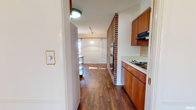 corridor with dark wood-type flooring