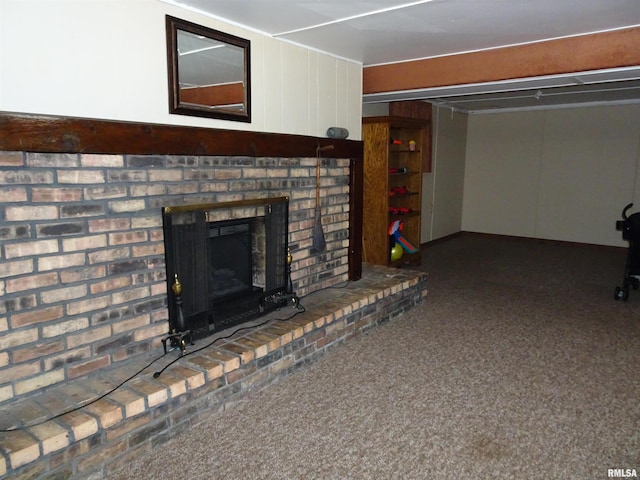 unfurnished living room featuring a brick fireplace