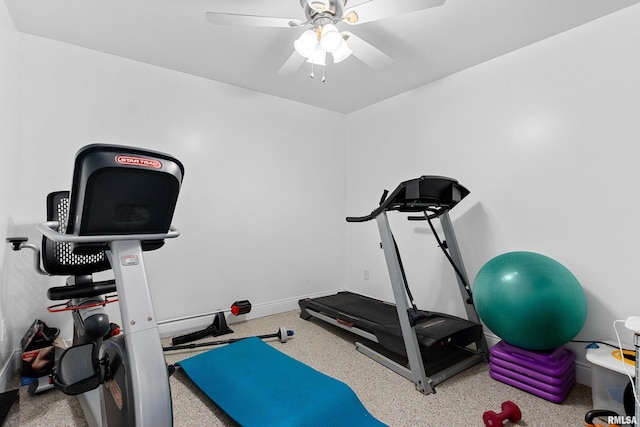 workout area featuring ceiling fan