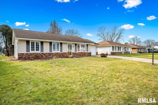 single story home with a garage and a front yard