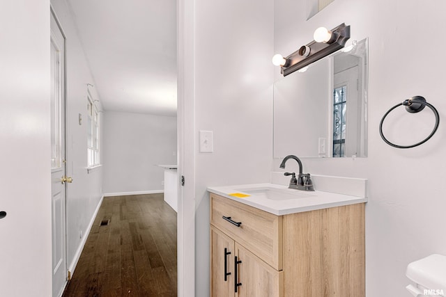 bathroom featuring wood-type flooring and vanity